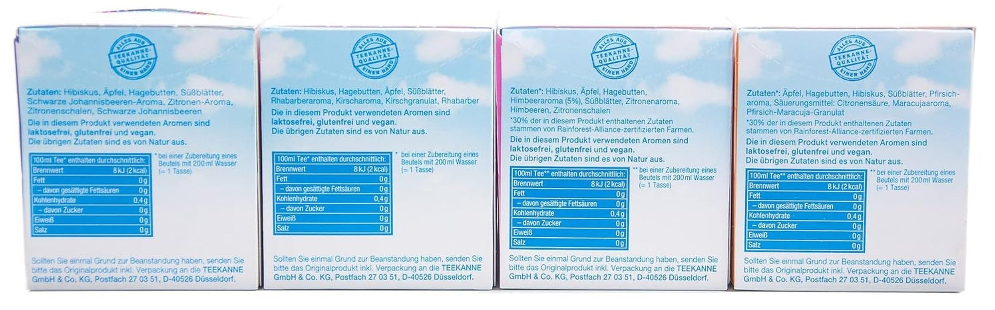 Teekanne Frio 4 stuks, rabarber-kers, bes-citroen, framboos-citroen, perzik-maracuja (4 x 45 g)