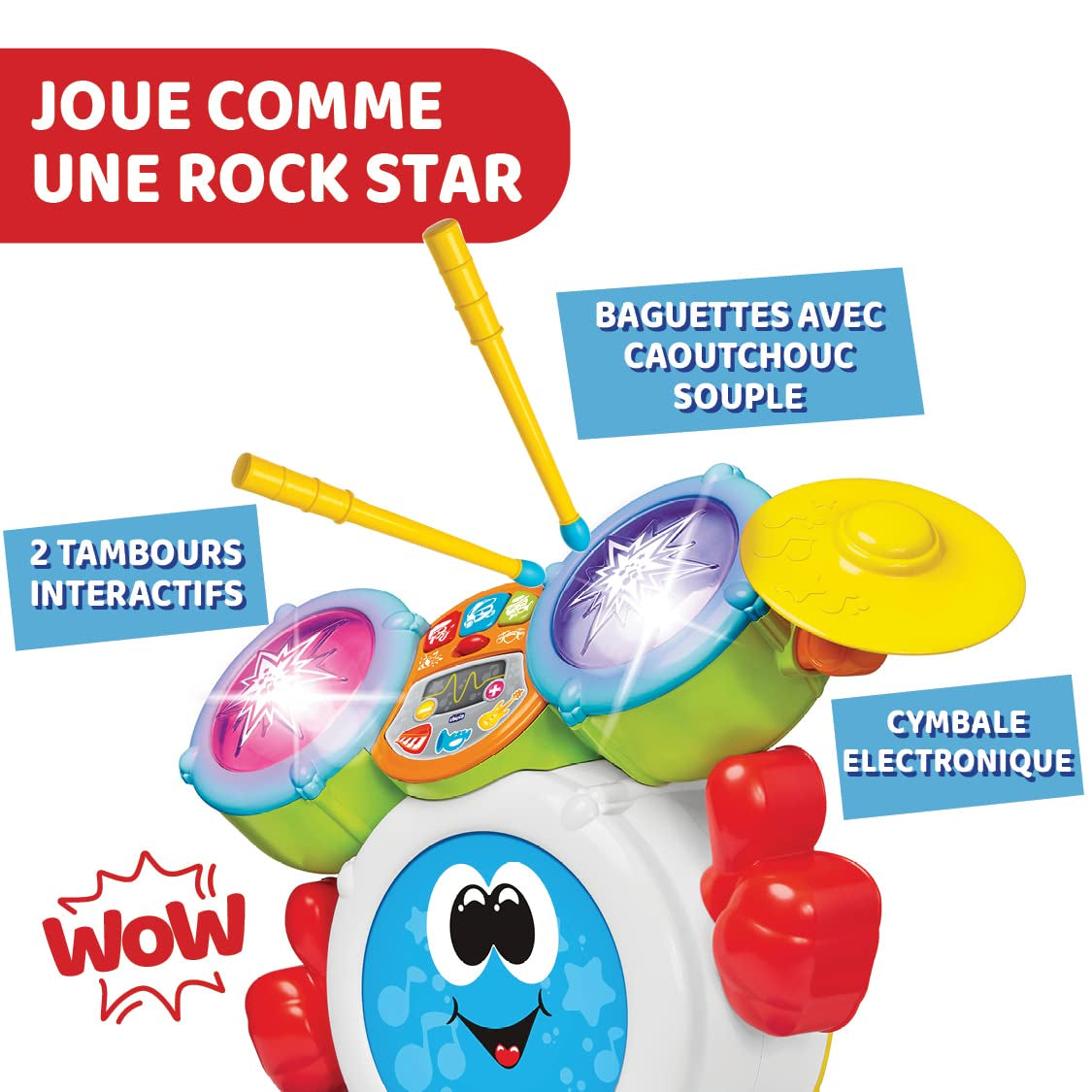 Chicco 00009820100000 Mi First Drumset met licht en geluid, 3 speelmodi Muziekinstrument met batterij voor kinderen, veelkleurig, groot Jucarii Bebe Naty Shop