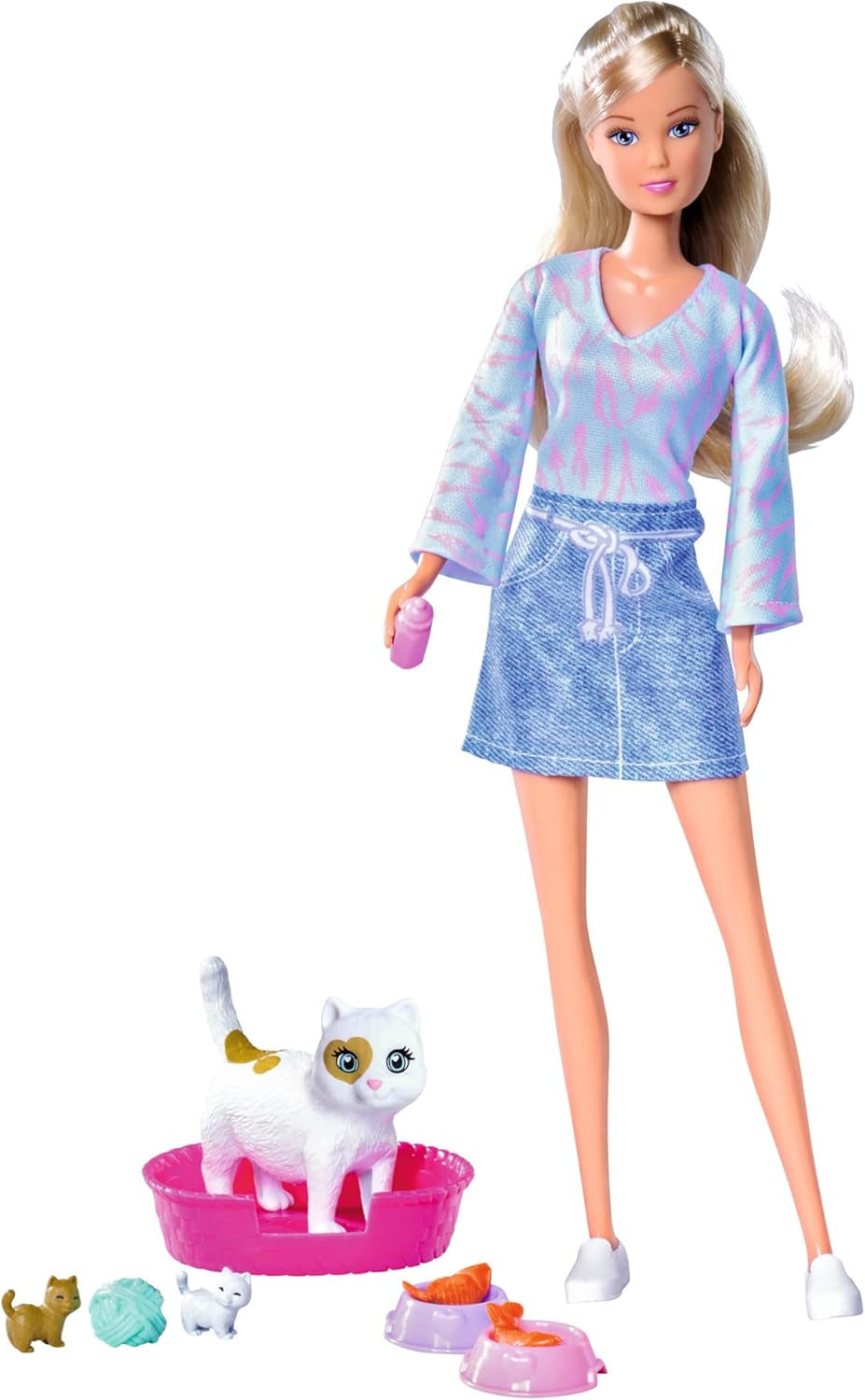 Simba Steffi Love Baby Cats, speeltoestel in modieuze kleding met schwangerer Katze en Zwei süßen Katzenbabys, Zubehör, 29cm, vanaf 3 jaar