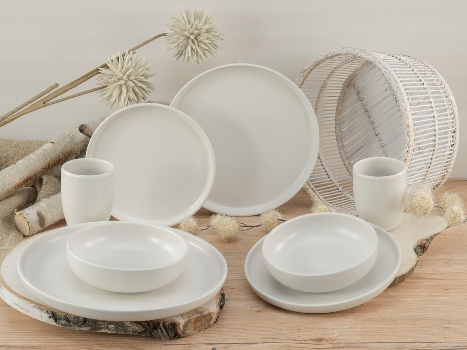 CreaTable, 33065, Uno-serie geel-wit 12-delige serviesset, porseleinen bordenset, vaatwasser- en magnetronbestendig, gemaakt in Portugal