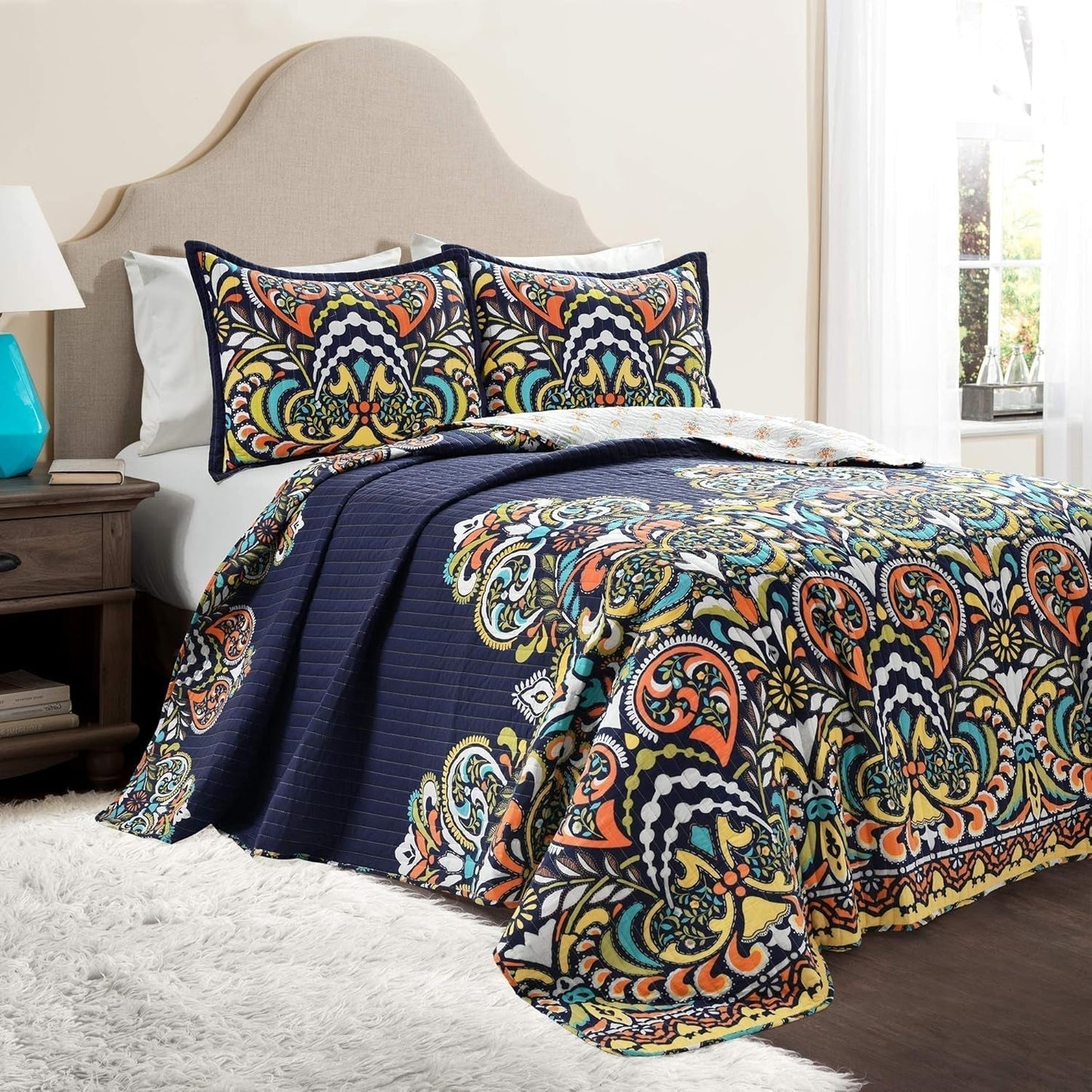 Lush Decor Clara dekbed, katoen, turquoise en mandarijn, Full/Queen Dekbedden en dekbedden Naty Shop Navy Full/Queen