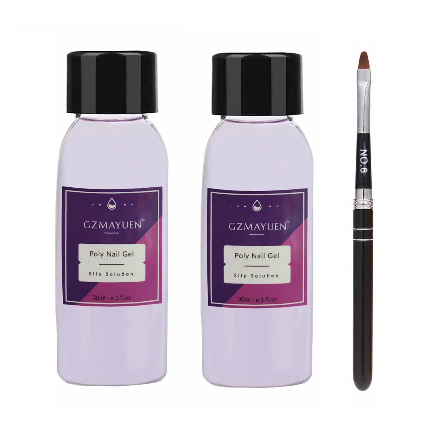 GZMAYUEN Poly Nail Gliding Solution 30 ml * 2 nagelverlengingsgel Vloeibare poly-extensiegel - Gemakkelijke doe-het-glijoplossing met borstel