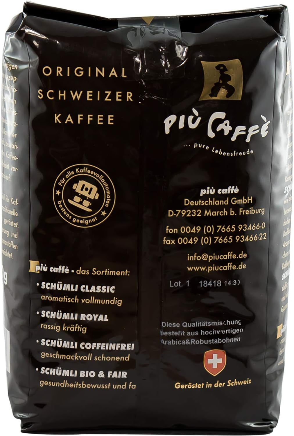 Café Crème Kaffeebohnen, würzig, kräftig, intensiv en gehaltvoll, Arabica en Robusta, Schweizer Trommelröstung, ganze Bohnen für Volllautomaten Schümli Royal 1 kg