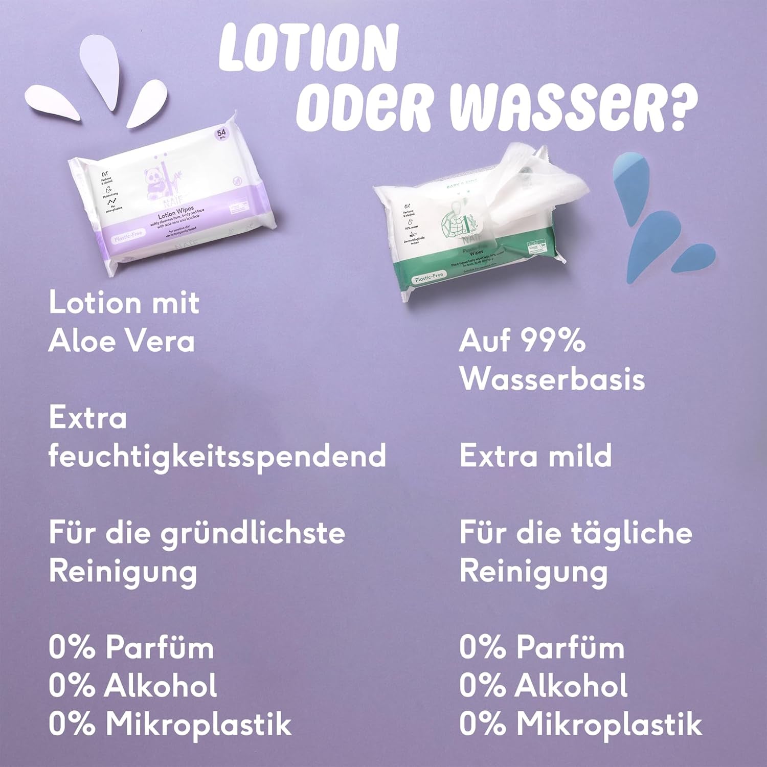 Naïf - Plasticvrije vochtige doekjes - 864 stuks (16 pakjes van 54 doekjes) - Verzorging voor babybilletjes, lichaam en gezicht - 99% water - 0% parfum en alcohol
