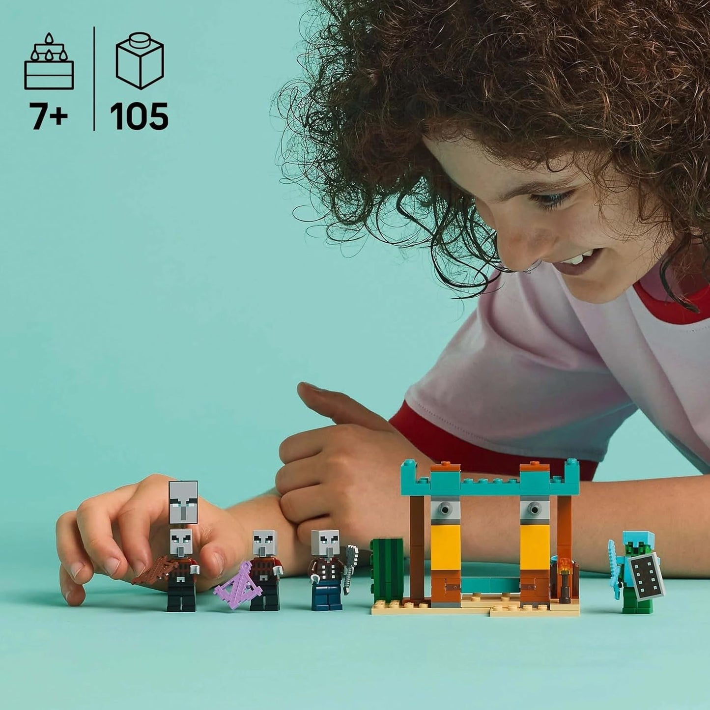 LEGO Minecraft The Illager Desert Patrol videogameset voor kinderen, buitenpost minispeelgoed en drie minifiguren, waaronder Plunderer, Dienaar en Cactus Knight 21267 Bouwsets