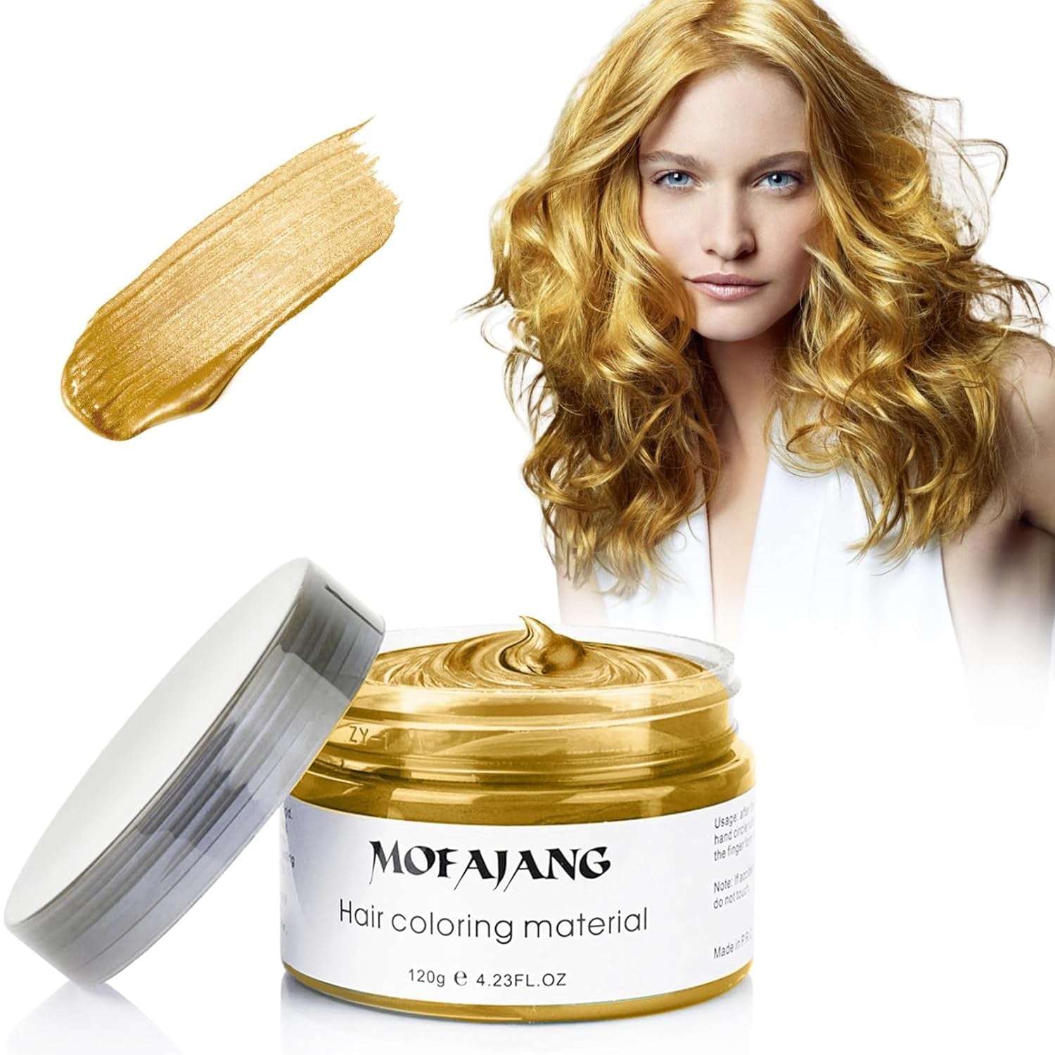 Tijdelijke haarkleur, 4,23 ounce kleurwas voor mannen en vrouwen, wasbare natuurlijke kleurpommade, instant haarverf voor feest, cosplay, Halloween (rood) Naty Shop haarverf goud 120G (1 pak)