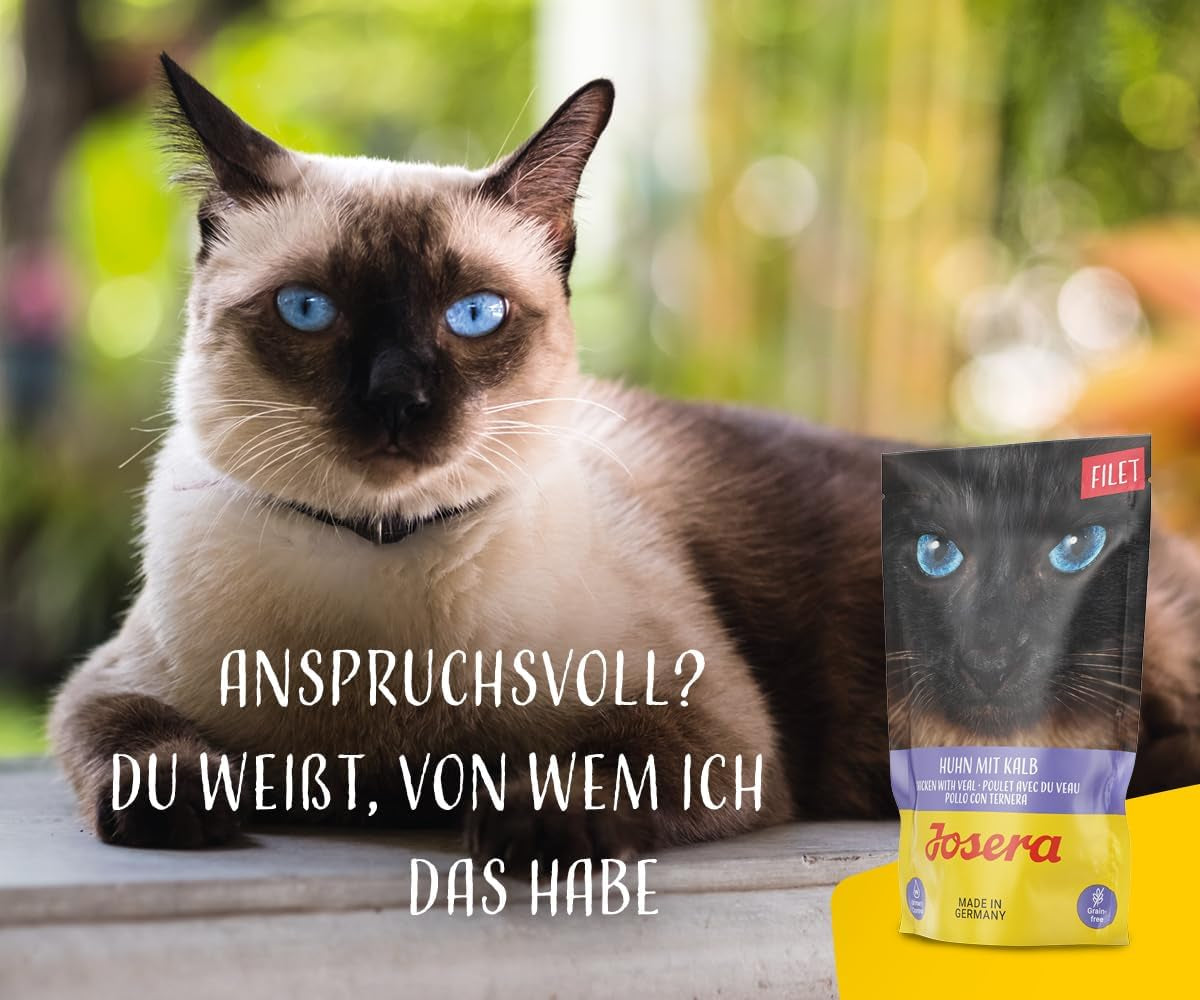 JOSERA Kip- en kalfsfilet (16 x 70 g) | Volwassene | Premium natvoer voor volwassen katten | Kip en kalfsvlees met 40% kipfilet | Geen granen | Nat kattenvoer in vershoudzakje | Pak van 16