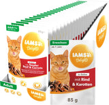 IAMS Delights Natvoer voor katten met sappig rundvlees en wortels in gelei - Compleet natvoer voor volwassen katten, 24 zakjes x 85 g
