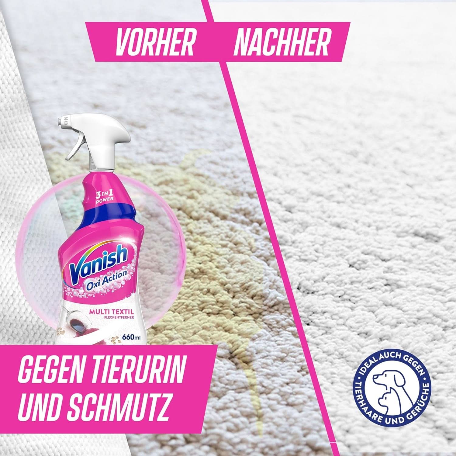 Vanish Oxi Action Multi - Textielvlekverwijderaar Spray - 660 ml - Textielwasmiddel voor tapijten en bekleding - tegen vuil en urinegeur Naty Shop