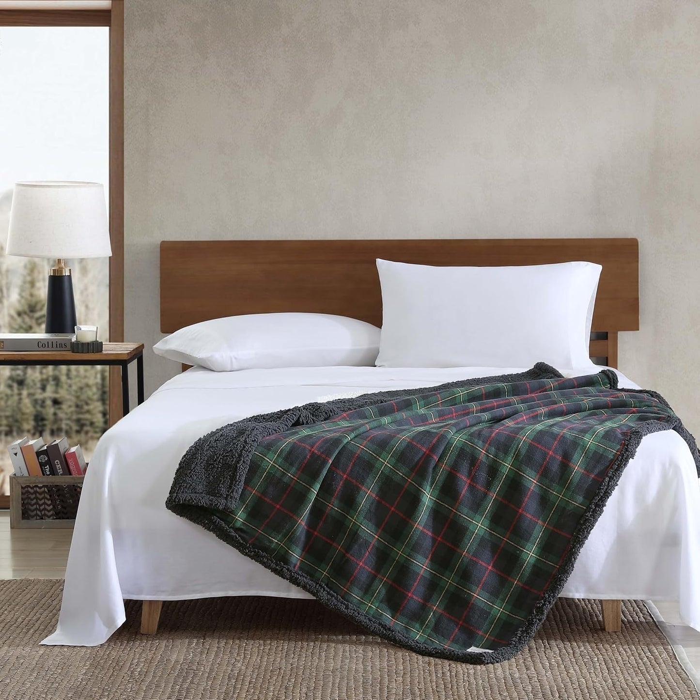 Eddie Bauer Deken, katoenflanel, woondecoratie, omkeerbaar, Sherpa beddengoed, grenen ruit, spreien en quilts Naty Shop