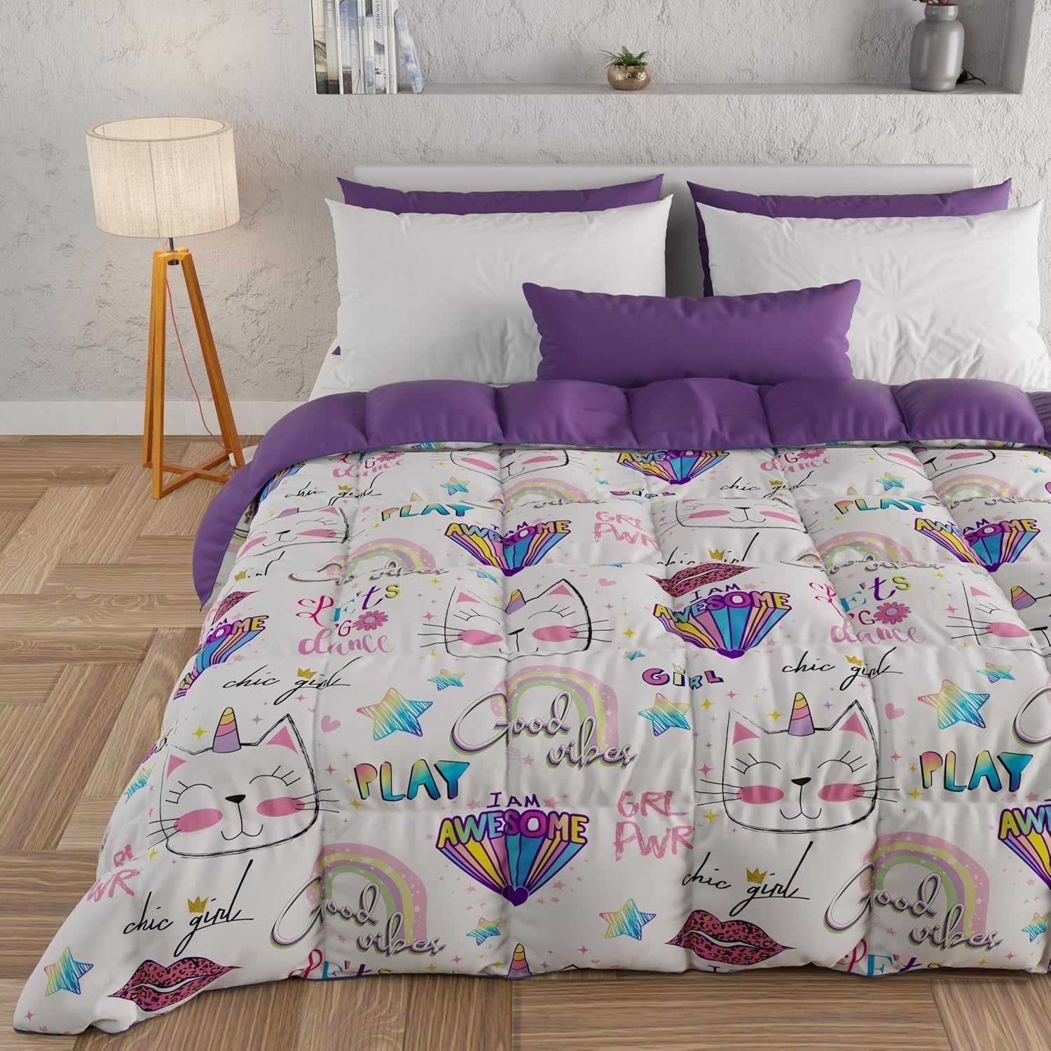 PETTI Artigiani Italiani - Winterquilt, Winterquilt, Doubleface, Monocolor en digitaal printen, 100% hypoallergene microvezel, Made in Italy Quilts en quilts Naty Shop Meisjeskittens 160 X 190 Cm