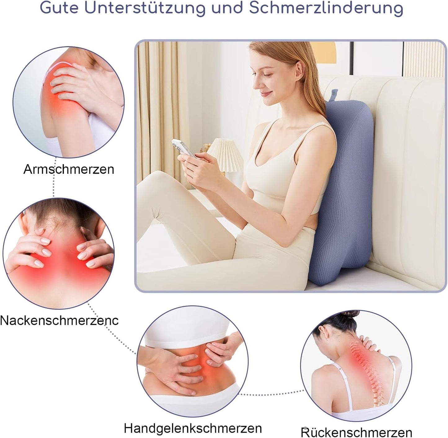 Leeskussen voor bed en bank, verenkussen, traagschuim bedkussen, zijslaapkussen, ergonomisch rugsteunkussen voor lezen en tv kijken