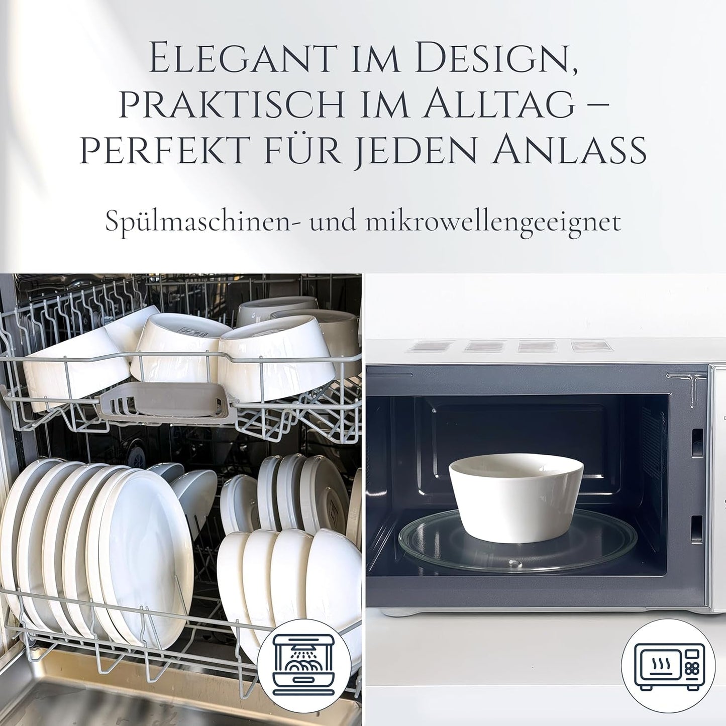 Crystal 48-delige porseleinen serviesset TESTWINNAAR Helder porseleinen serviesset kommen en borden servies voor 12 Pure Living serviessets in wit
