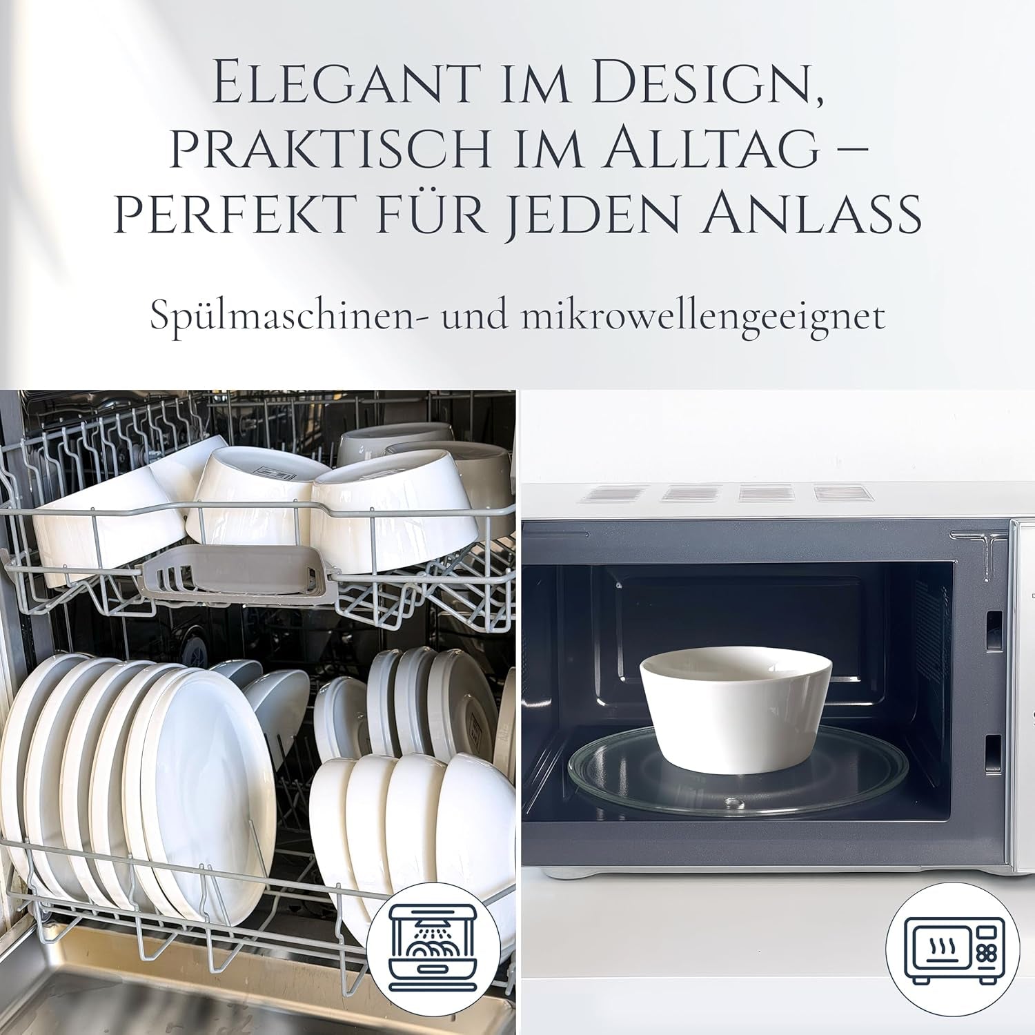 Crystal 48-delige porseleinen serviesset TESTWINNAAR Helder porseleinen serviesset kommen en borden servies voor 12 Pure Living serviessets in wit