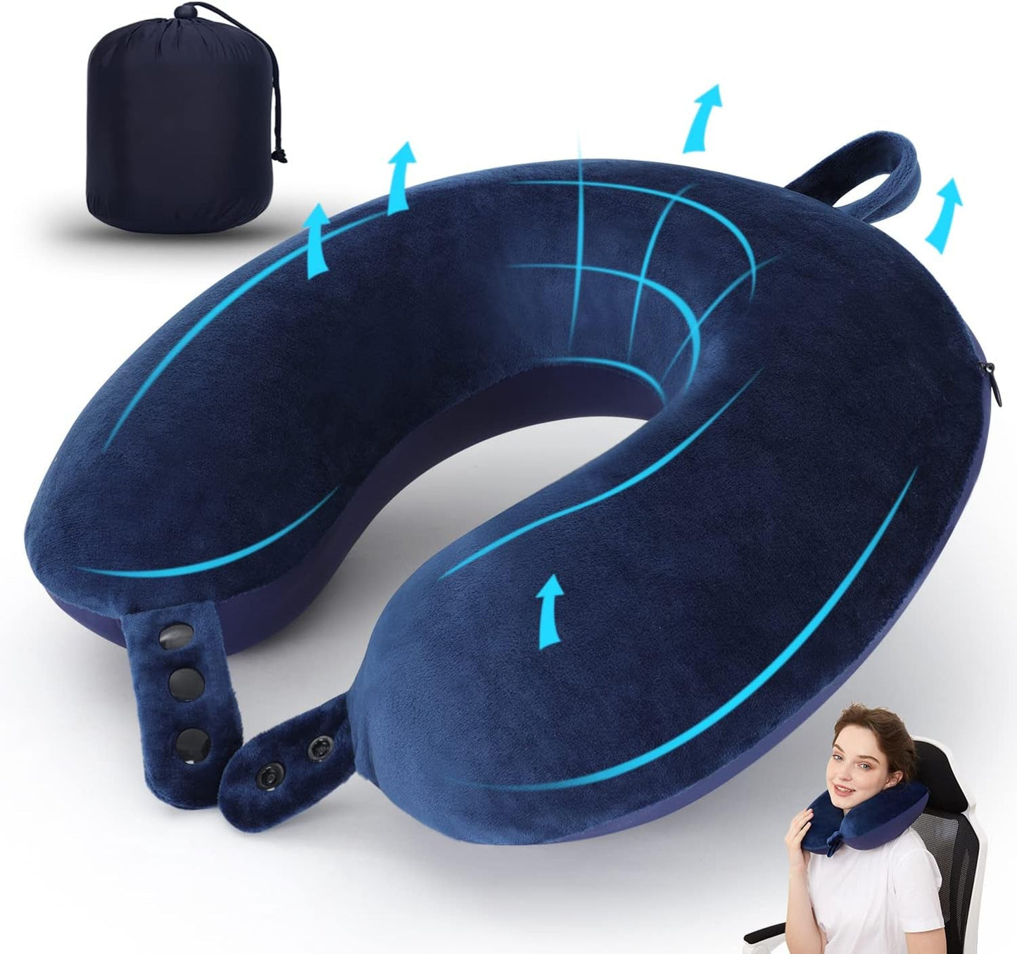 TALLGO reisnekkussen, het beste traagschuim vliegtuigkussen voor hoofdsteun, zacht verstelbaar kussen voor vliegtuig, auto en huis, roze cervicale orthopedische kussens Naty Shop standaard blauw