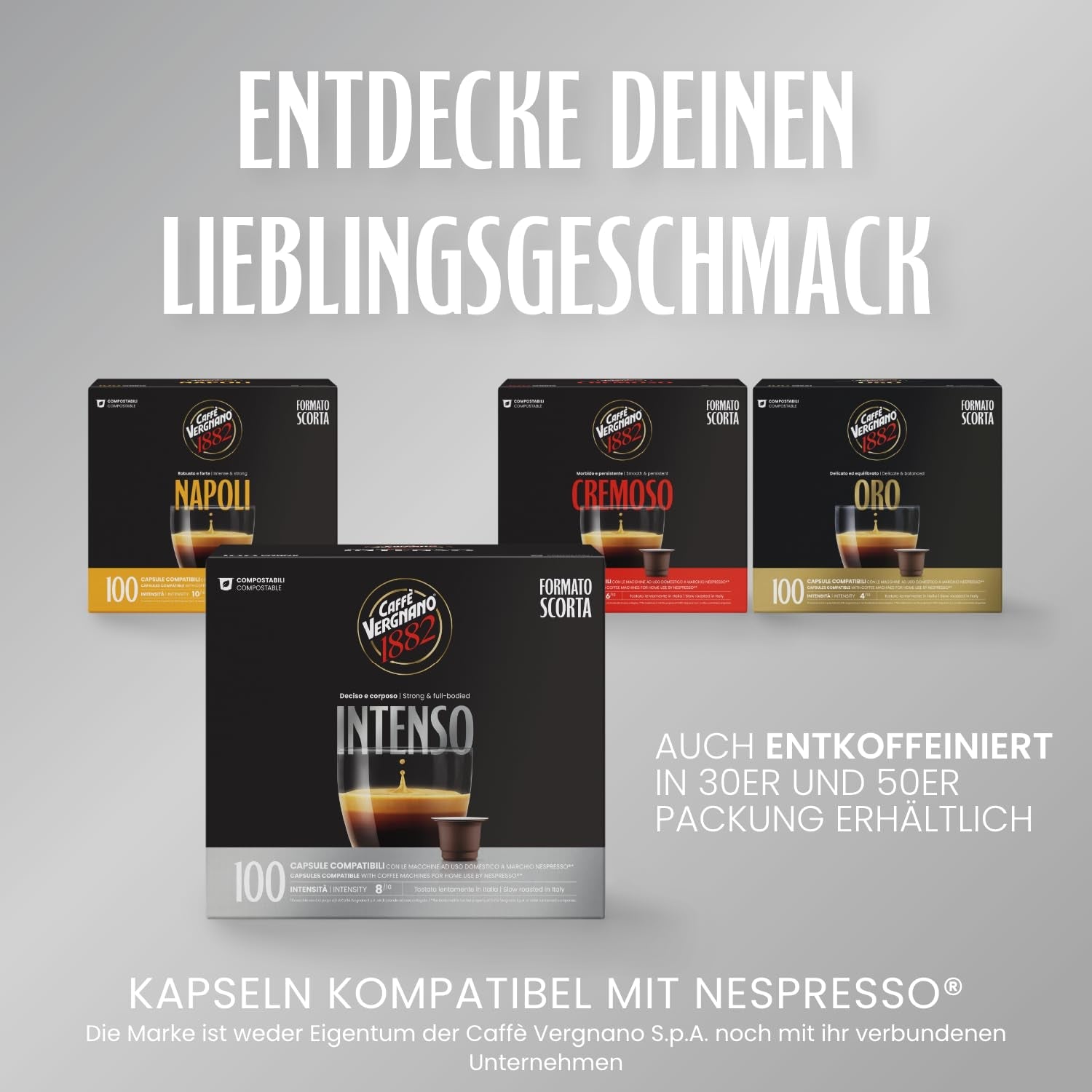 Caffè Vergnano 1882 - Èspresso Kompostierbare Kaffeekapseln , Compatibel met Nespresso, Intenso (Intenso) - Packung Enthält 100 Kapseln