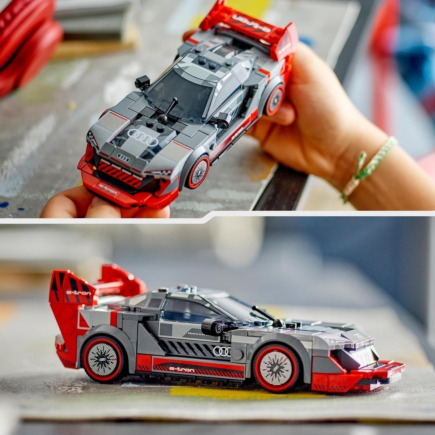 LEGO Speed Champions Audi S1 E-Tron Quattro raceautoset met autospeelgoed om te bouwen, spelen en tentoon te stellen, automodel voor kinderen, cadeau voor 9-jarige jongens en meisjes 76921 Bouwsets
