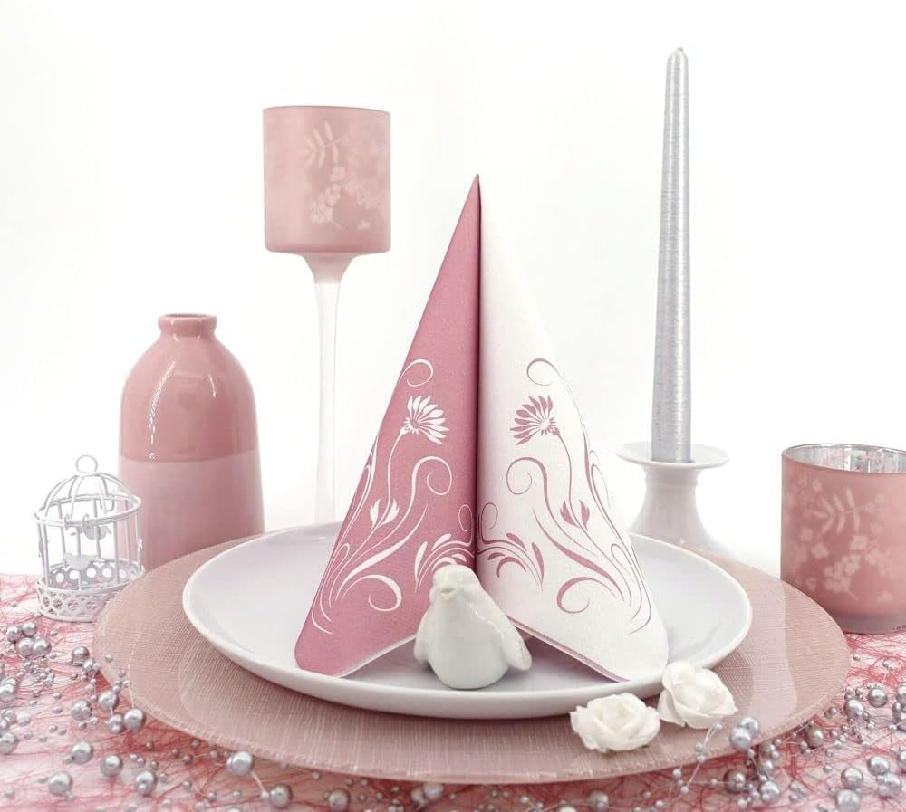 Appartina Elegantia 40X40 Cm Stofachtige Airlaid Servetten, Hoge Kwaliteit Bruiloft Servet, Stofachtige Bruiloft Servetten Wegwerp Servetten voor Verschillende Gelegenheden (Oud Roze)