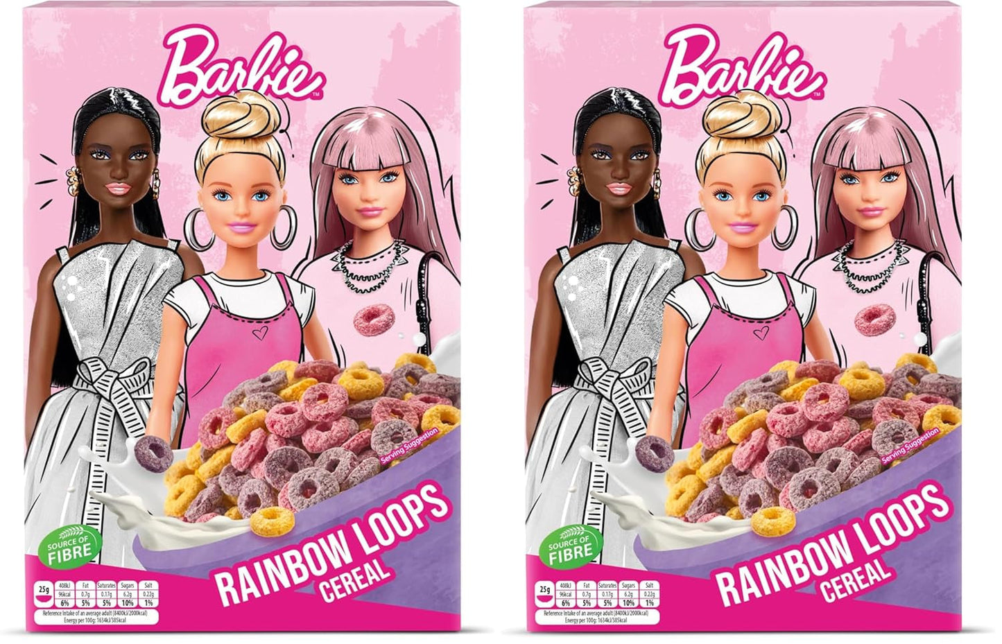 Barbie Rainbow Loops ontbijtgranen, kleurrijke ringen van tarwe, haver en maïs met fruitsmaak voor het perfecte ontbijt, 1 pakje (1 x 350 g)