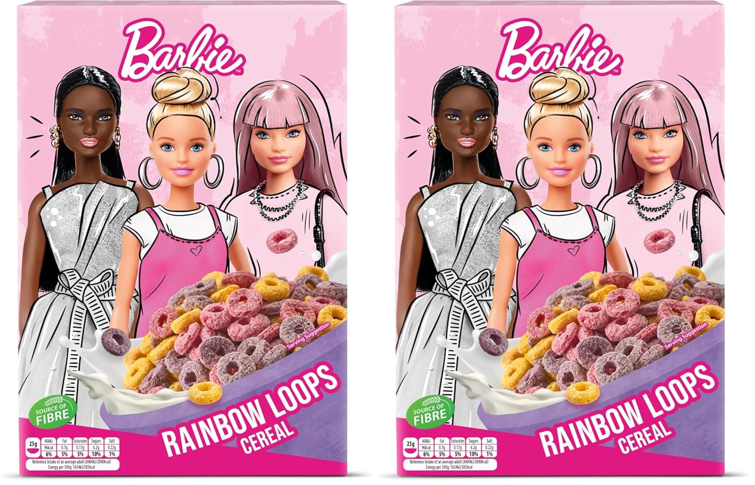 Barbie Rainbow Loops ontbijtgranen, kleurrijke ringen van tarwe, haver en maïs met fruitsmaak voor het perfecte ontbijt, 1 pakje (1 x 350 g)