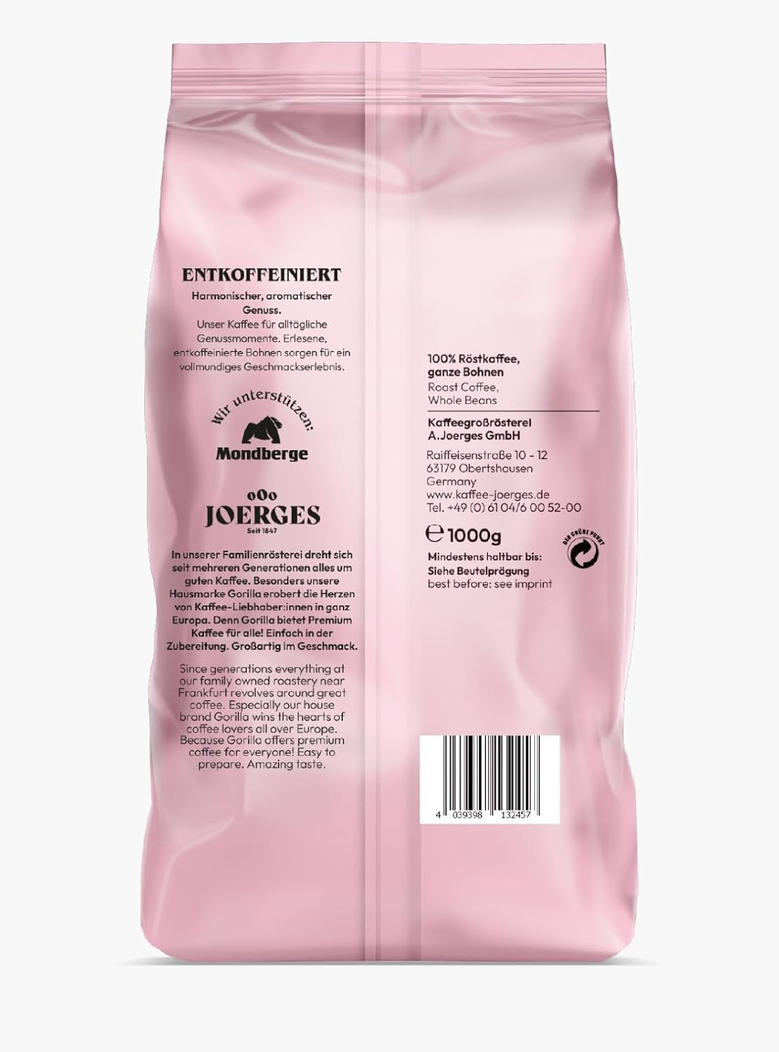 Espresso GORILLA 1000 g cafeïnevrije, hele bonen