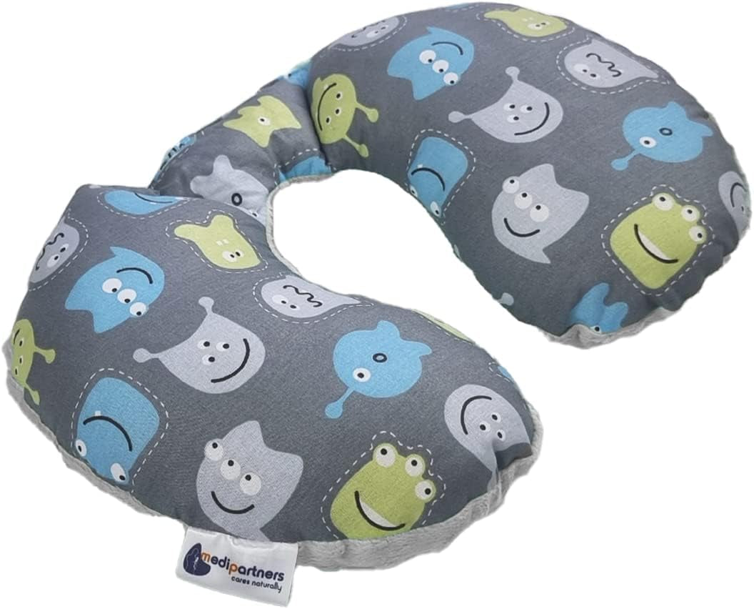 Medi Partners Baby nekkussen Neksteun 100% katoen / minky baby nekkussen voor auto kinderwagen reizen slaap nekkussen snooze roll (REH met grijze Minky) Cervicale orthopedische kussens Naty Shop Creatures met grijze Minky