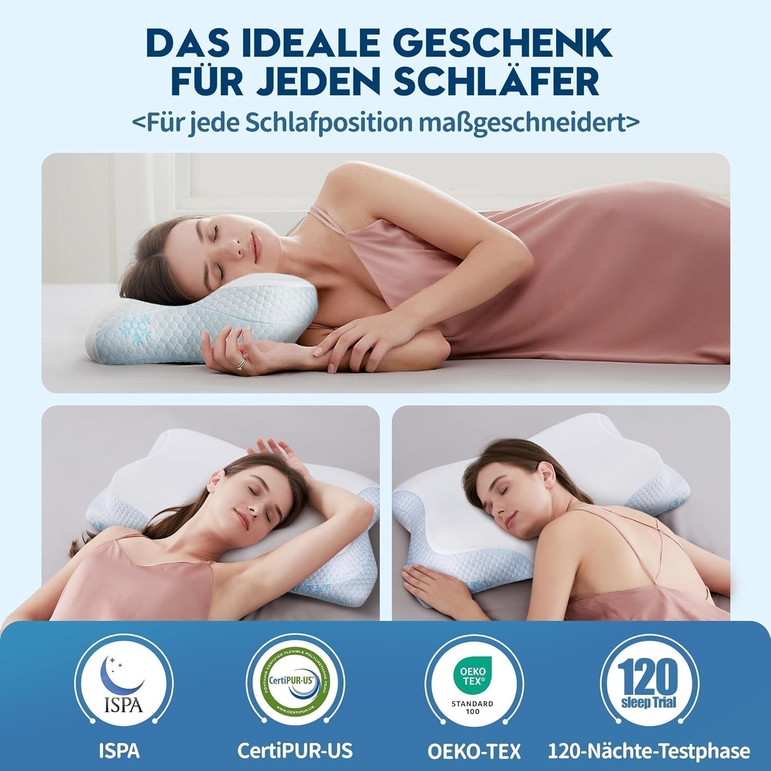 Cloudétoile Nekkussen Memory Foam Kussen - 2 in 1 Ergonomisch Orthopedisch Kussen Visco Foam Kussen Zijslaper Neksteun Kussen In hoogte verstelbaar Memory Foam Kussen Wit 64X38X12cm Cervicale Orthopedische Kussens Naty Shop