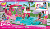 Barbie Dream Zwembadspeelset met zes speelplekken, waaronder een glijbaan en jacuzzi, plus meer dan 20 accessoires zoals een huisdier, zwemringen en meer, JKG83