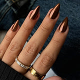Zelfklevende chroomnagels - Medium amandelbruin Glitterlijm op nagels Glitter nepnagels Lijm op kunstnagels Geglazuurde acrylnagels voor dames 24 stuks