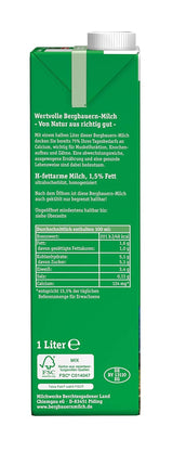 Berchtesgadener Land Haltbare Bergbauern-Milch, 1,5% Fett, 12er-pakket (12 x 1 l)