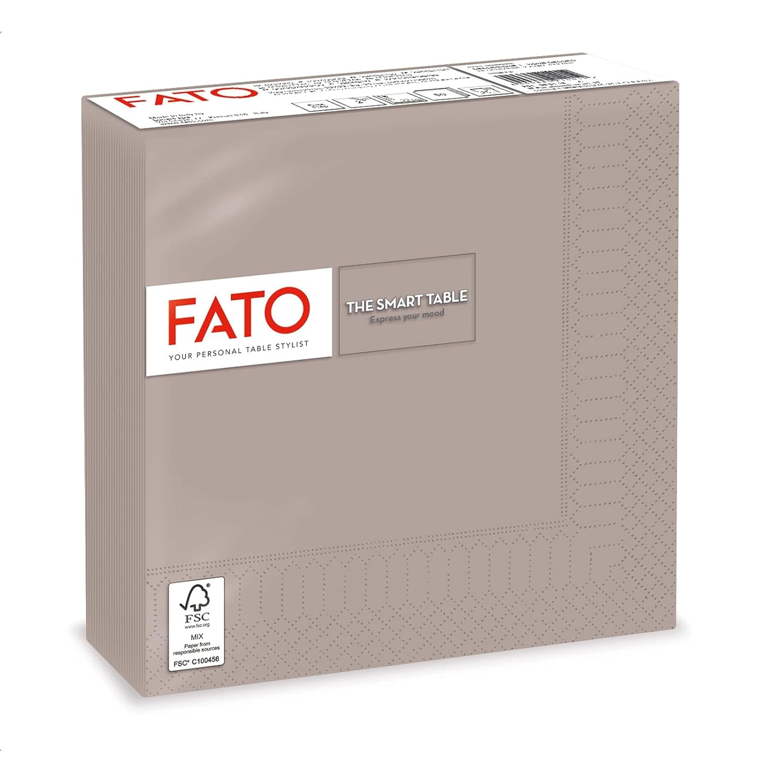 Fato, papieren wegwerpservetten, ideaal voor informele lunches en buffetten, verpakking van 50 servetten, maat 33X33, in 4 gevouwen, 2 lagen, tortelduif, 100% puur cellulosepapier, FSC-gecertificeerd