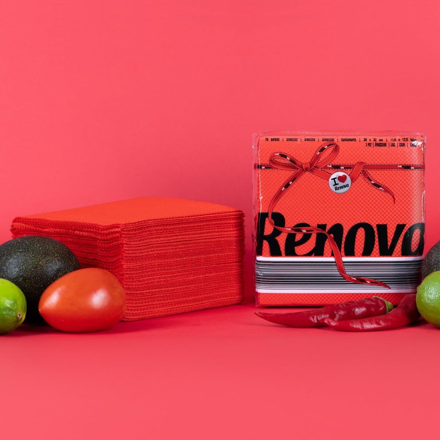Renova papieren servetten, rood rood etiket - 70 servetten
