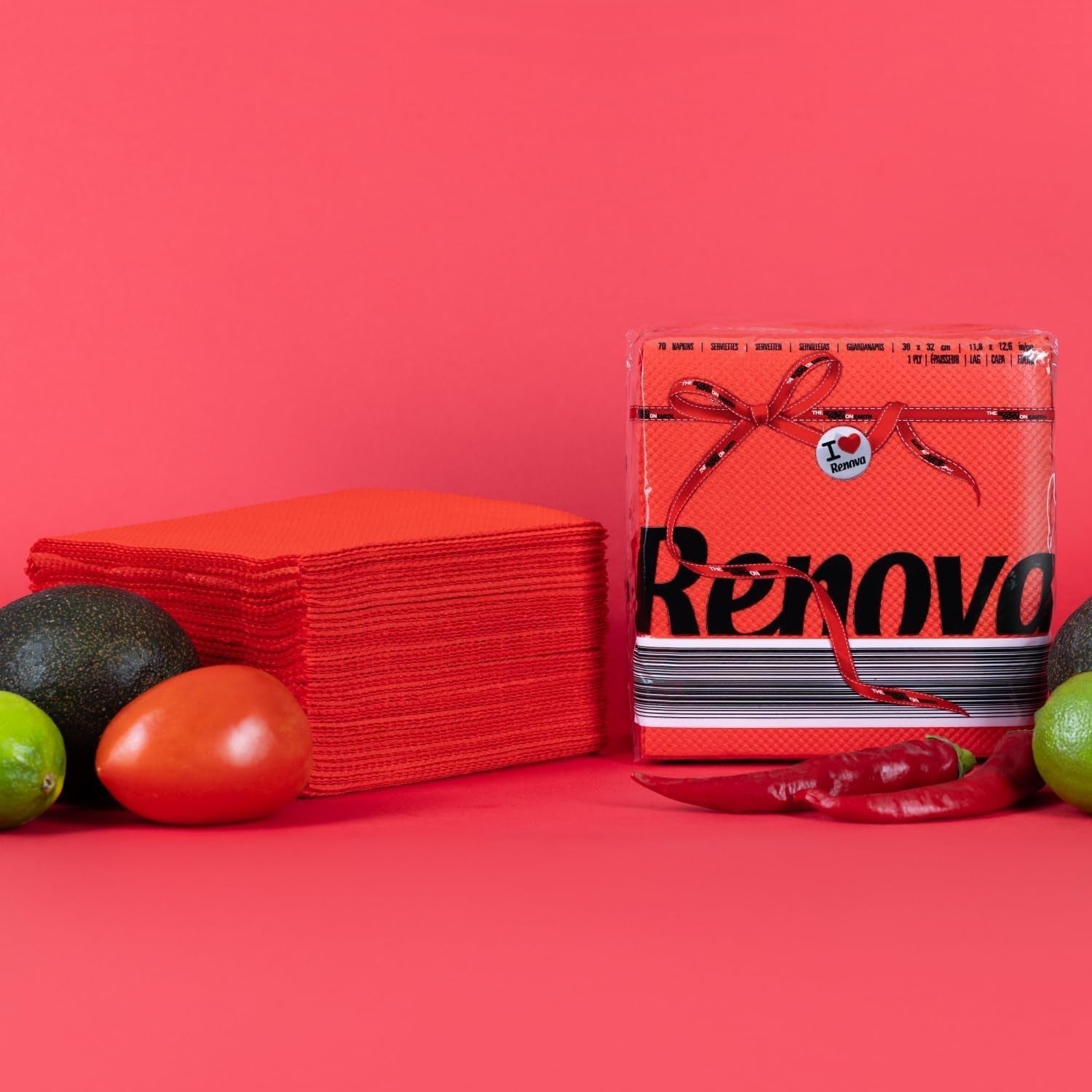 Renova papieren servetten, rood rood etiket - 70 servetten