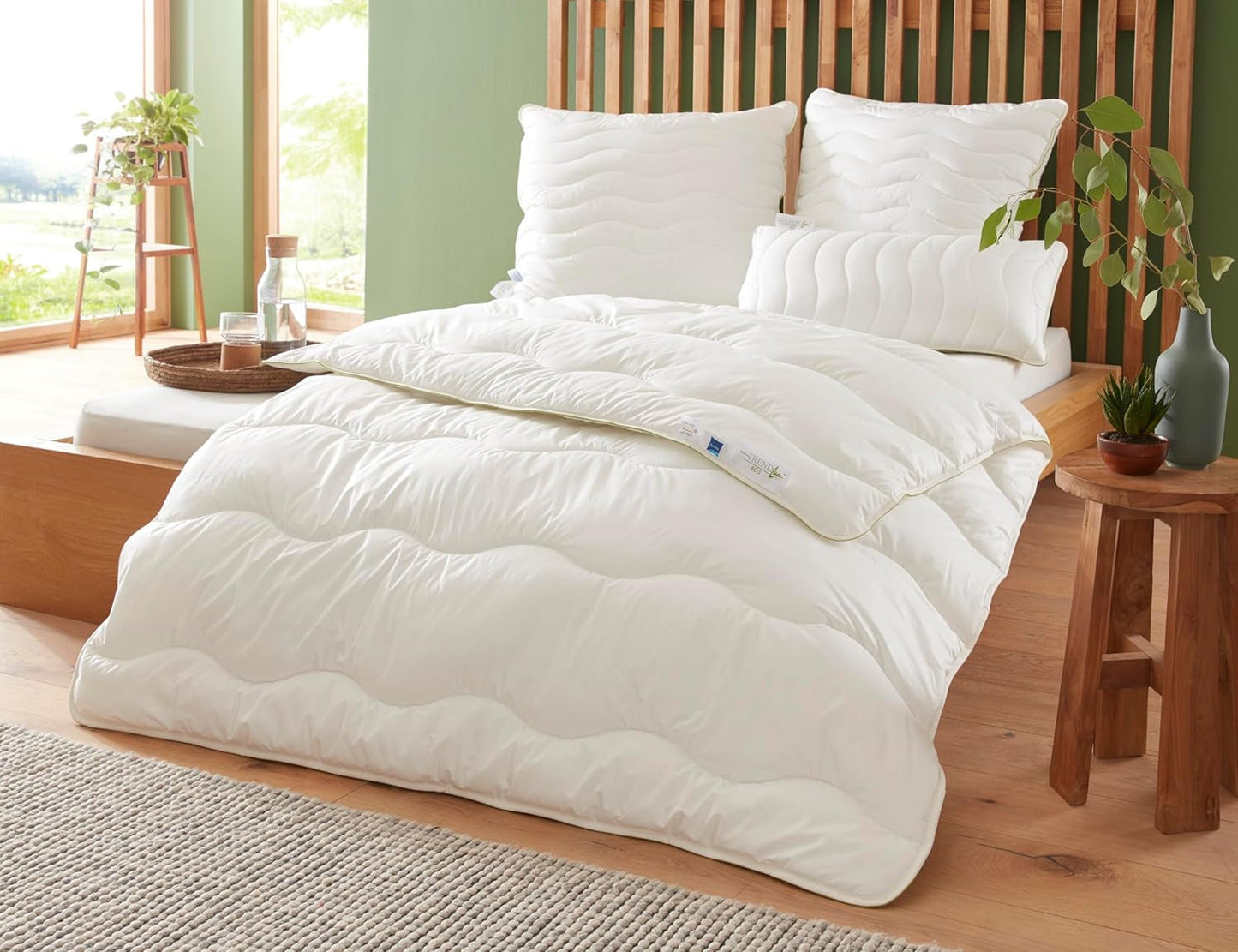 Badenia Trendline Eco dekbed Aerelle Blue Duo 135 X 200 Cm, Wit, Öko-Tex gecertificeerd, Geproduceerd volgens de Duitse kwaliteitsnorm Quilts en quilts Naty Shop 135 X 200 Mono dekbed voor alle seizoenen