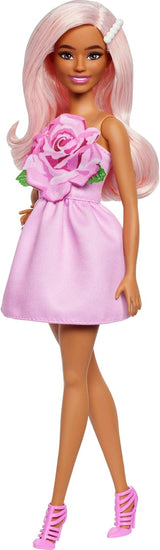 Barbie Fashionistas pop nr. 238 met pastelroze haar, strapless jurk met roze topje, haarclip met parels en hoge hakken met bandjes, HYT94 Naty Shop Dolls Standaardtitel
