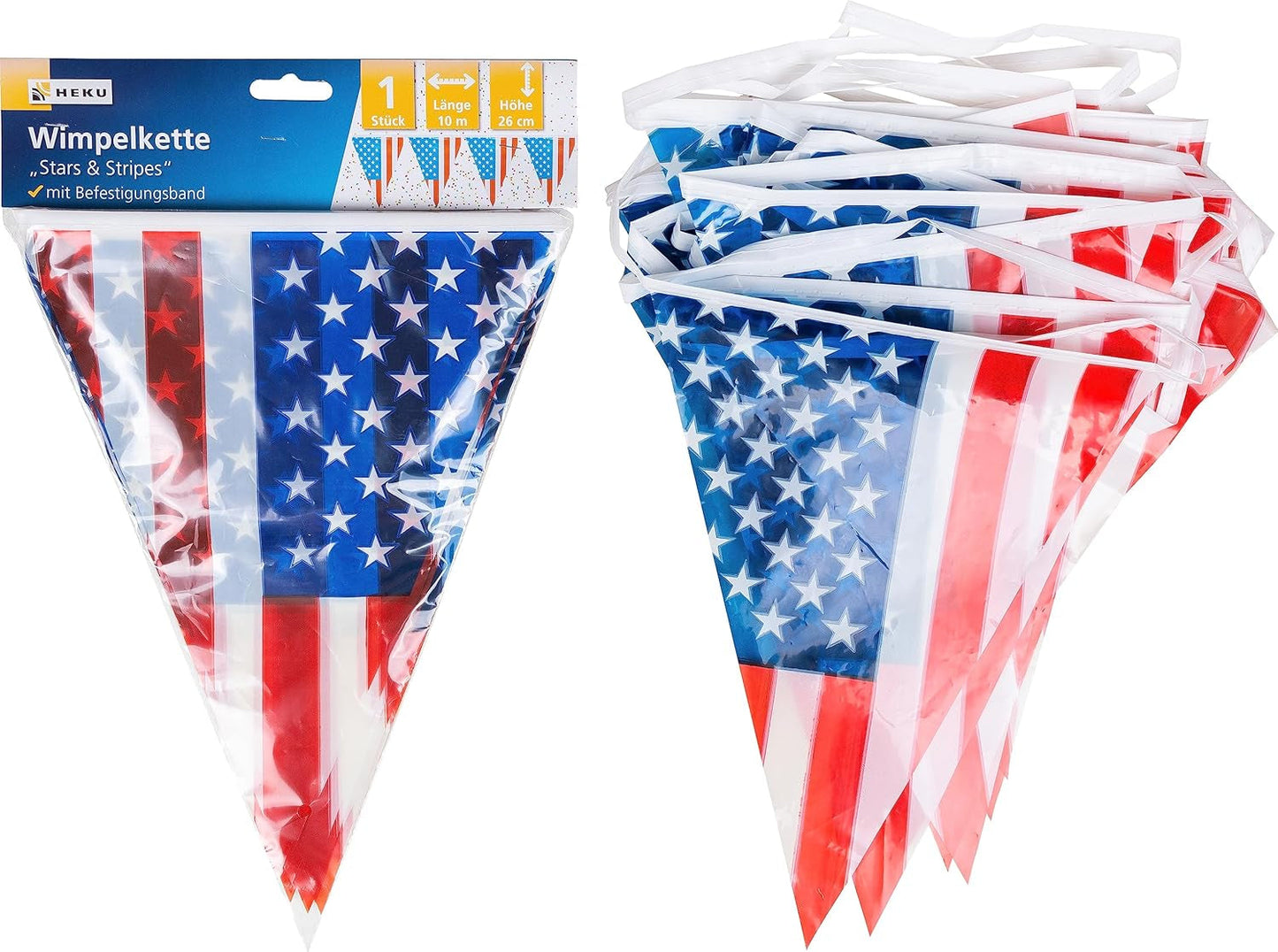 HEKU 191-dlg. USA Party Set I Papieren Borden Ø23Cm, Rode Bekers, 3-laags Servetten 33X33Cm, Decoratieprikker, Wimpelketting 10M I Ideaal voor themafeesten en nationale feestdagen