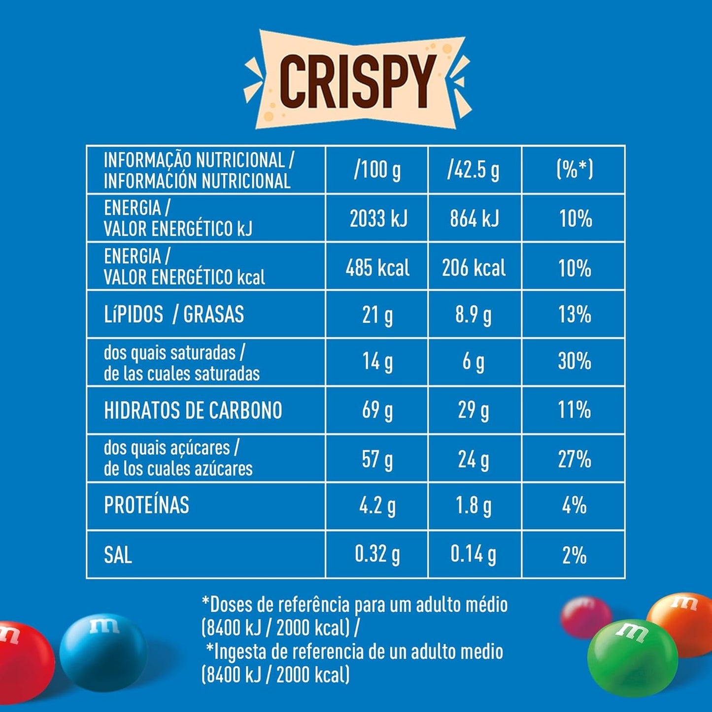 M&M'S Crispy, chocoladekrokante linzen en knapperig centrum, chocolade, 1 pakje (1 x 340 g) (pak van 2)