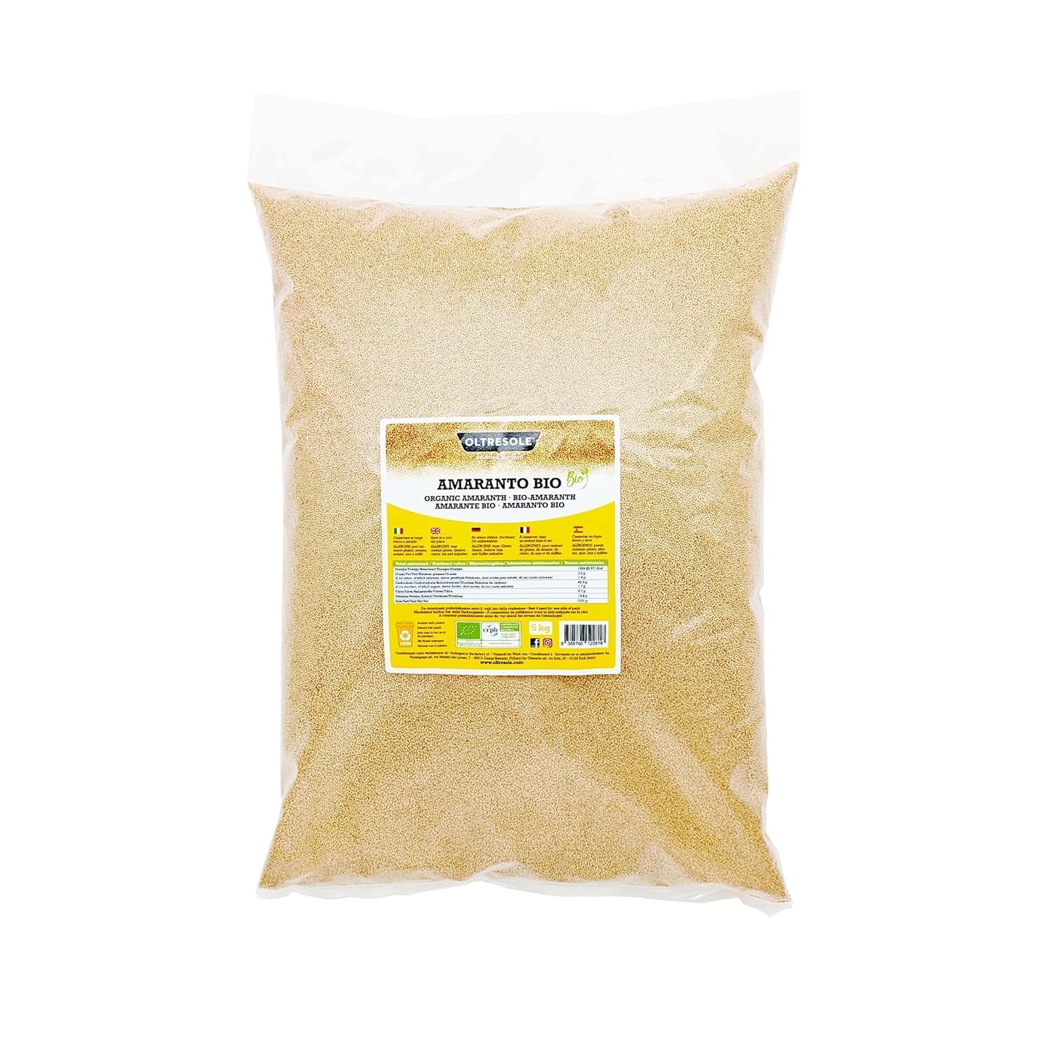 Biologische amarant 5 kg, rauwe granen in granen, zaden uit gecontroleerde biologische culturen, rijk aan vezels, mineralen en vitamines, economisch pakket