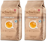 Schwiizer Schüümli Crema Mild, 100% premium Arabica koffiebonen, fruitig en nootachtig, voor volautomatische koffiemachines, 2/5 sterkte, licht gebrand, Rainforest Alliance gecertificeerd, 1 kg (pak van 2)
