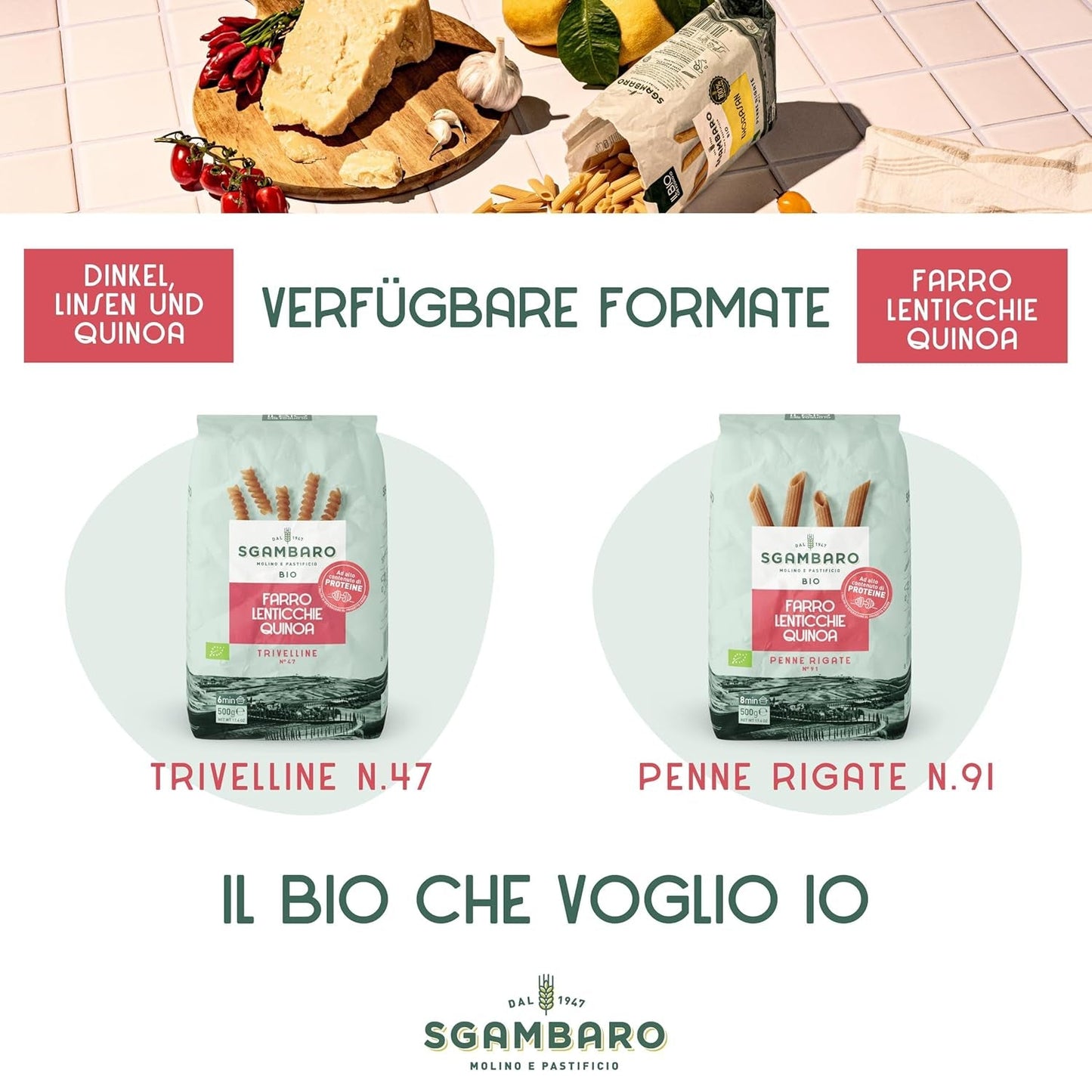 Biologische Penne Rigate Pasta N.91 - 500g met speltmeel, linzenmeel en quinoameel - Rijk aan eiwitten, bron van vezels en eiwitten
