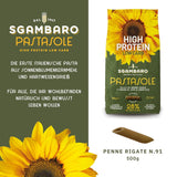 PASTASOLE, Penne Rigate met Hartweizengrieß aus 100% italienische Anbau und Sonnenblumenkernmehl - 500g - Hoog eiwit, laag koolhydraat, Hoger ballaststoffgehalt