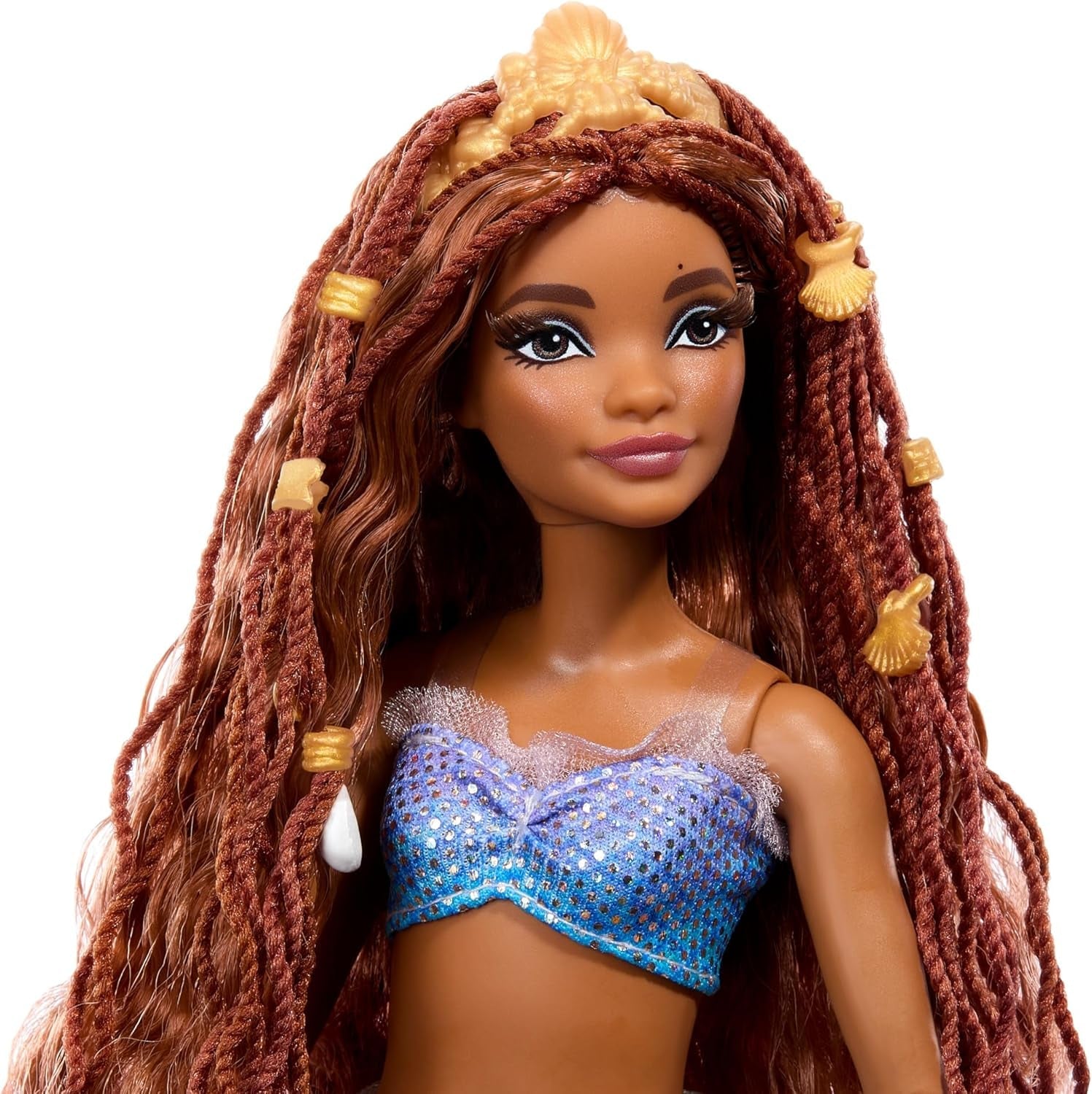 Mattel Disney Ariel de kleine zeemeermin - Deluxe zeemeerminpop met haarkralen en poppenstandaard voor fantasierijk spelen en tentoonstellen, voor kinderen vanaf 3 jaar, HNF42