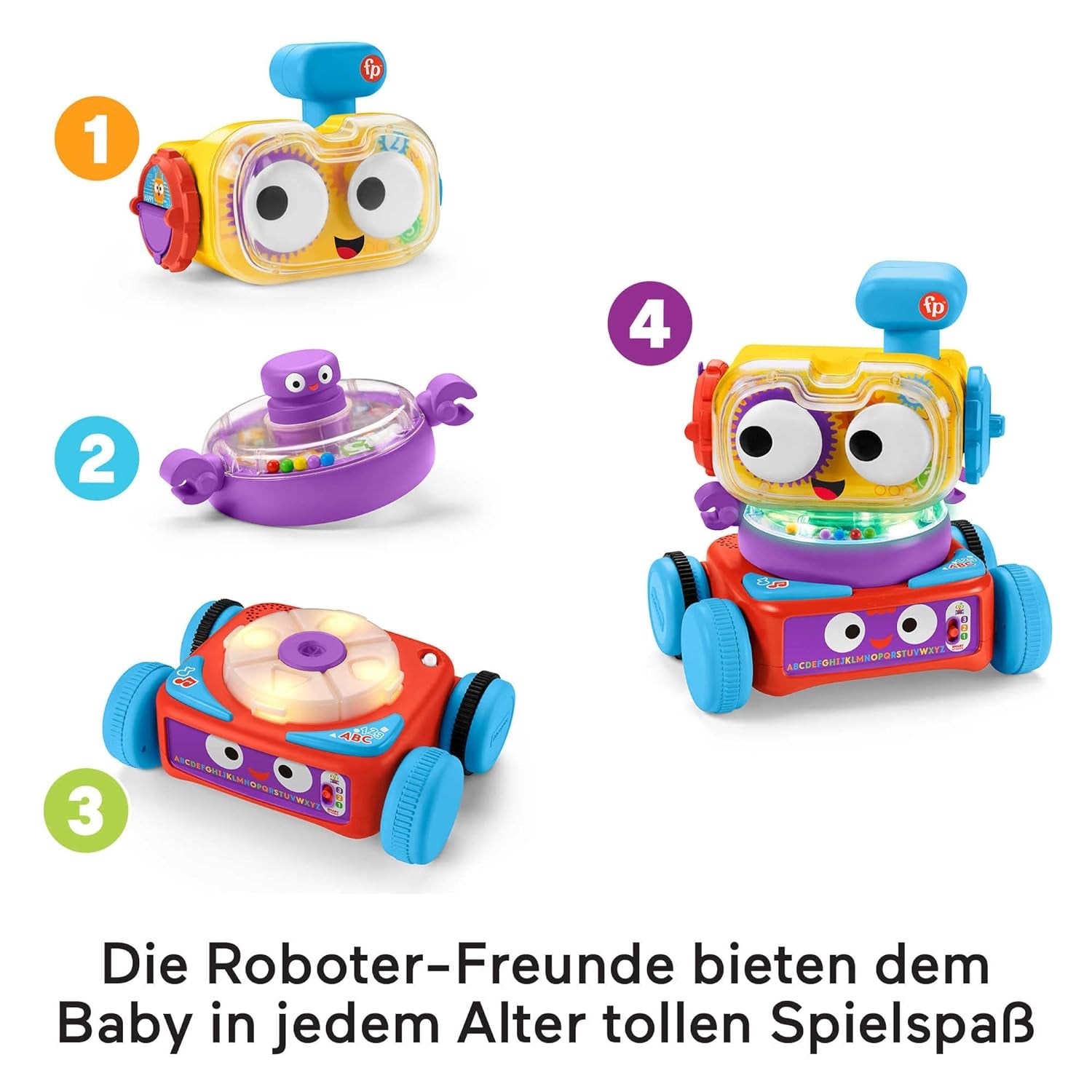 Fisher-Price 4-in-1 leerrobot Linus voor baby's en peuters, speelgoed vanaf 6 maanden - Duitssprekend, HCK39 Babyspeelgoed Naty Shop
