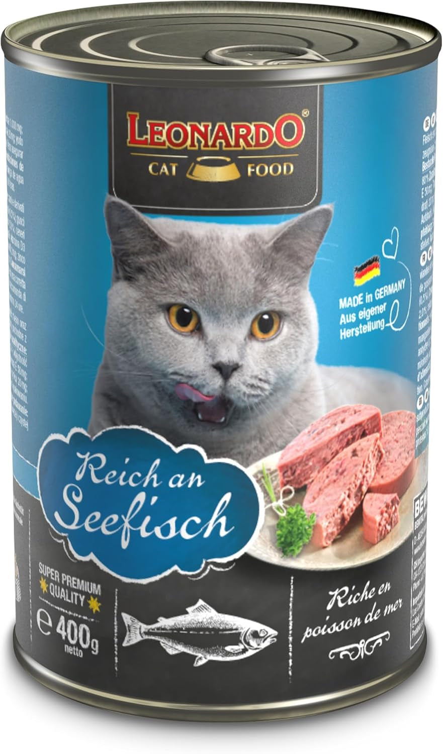 LEONARDO Natvoer [6x400g Zeevruchten] | Natgraanvrij kattenvoer | Compleet natvoer in blik