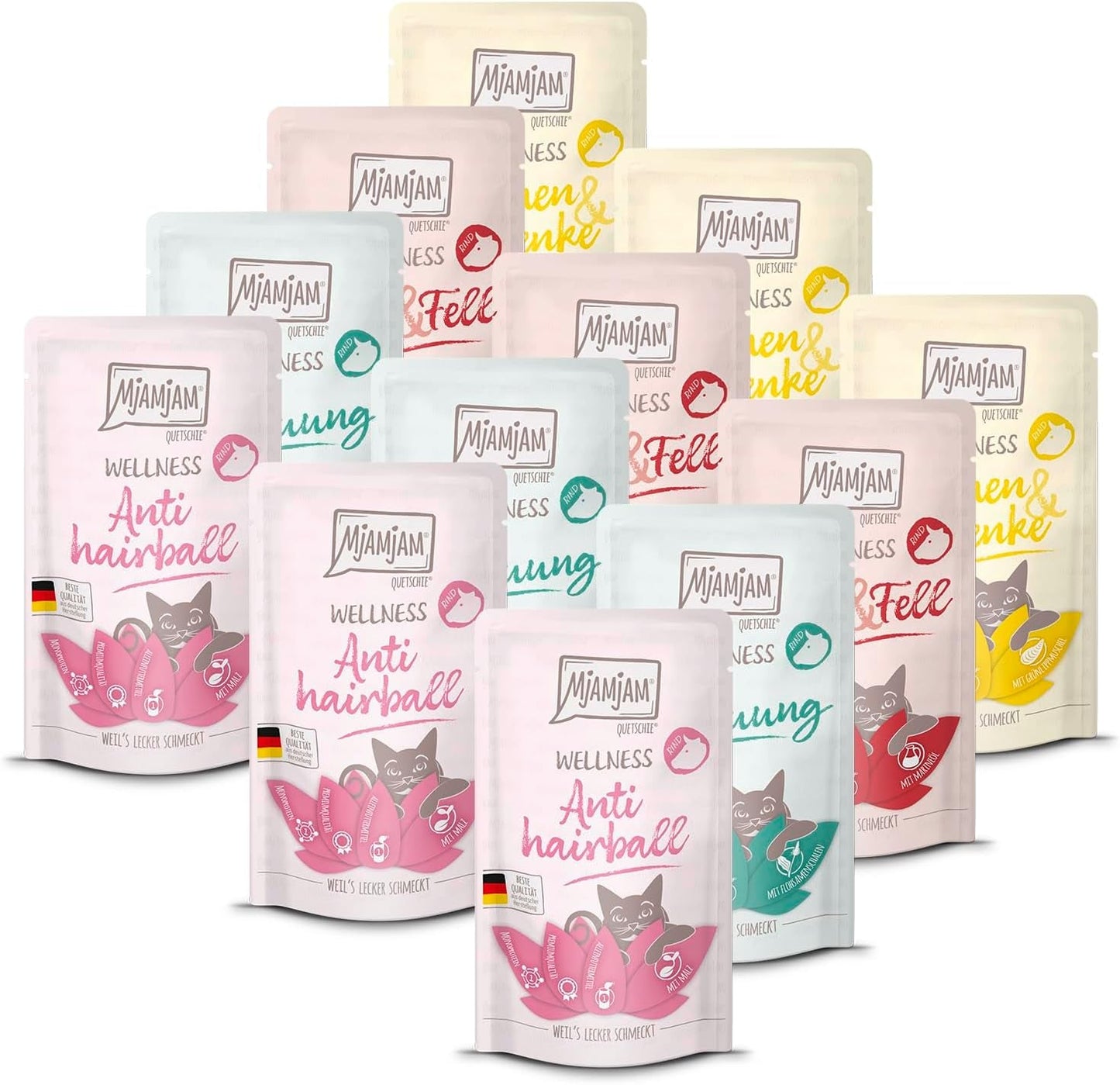 MjAMjAM - Premium natvoer voor katten - Wellness Pack Rundvlees, 12 stuks (12 x 125 g), graanvrij met extra vlees