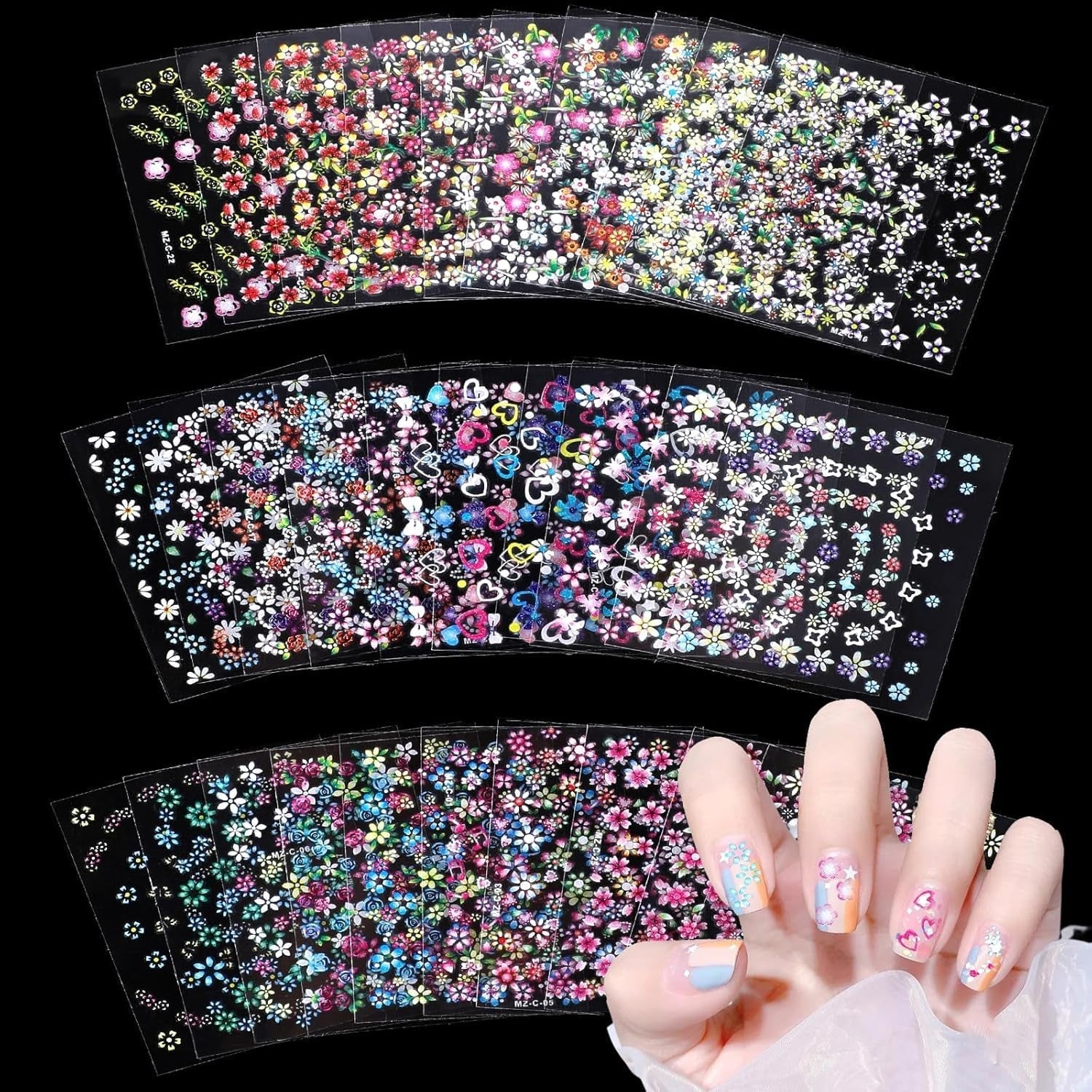3D Nagelsticker 30 Blatt Nagelsticker Selbstklebend Blumen Blumenherzform Nageldesign Nagelsticker Nageldesign Zubehör Nagelaufkleber Für DIY Decoraties, Maniküre, Handyhüllen