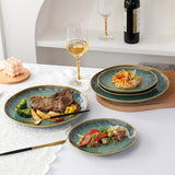 Henten Home Bijzondere steengoed borden, snack- en sauskommen - 20x17cm voor 4 personen, porseleinen ontbijtborden - modern groen design