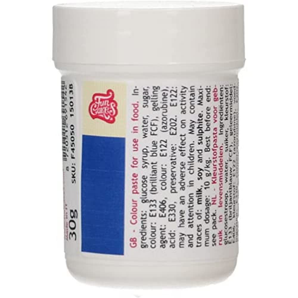 Geconcentreerde kleurstof Funcakes Paste Colour Royal Blue; voor deeg, room, fondant, marsepein, deeg, modelleerpasta en bloemenpasta. Halal en koosjer. 30 gram