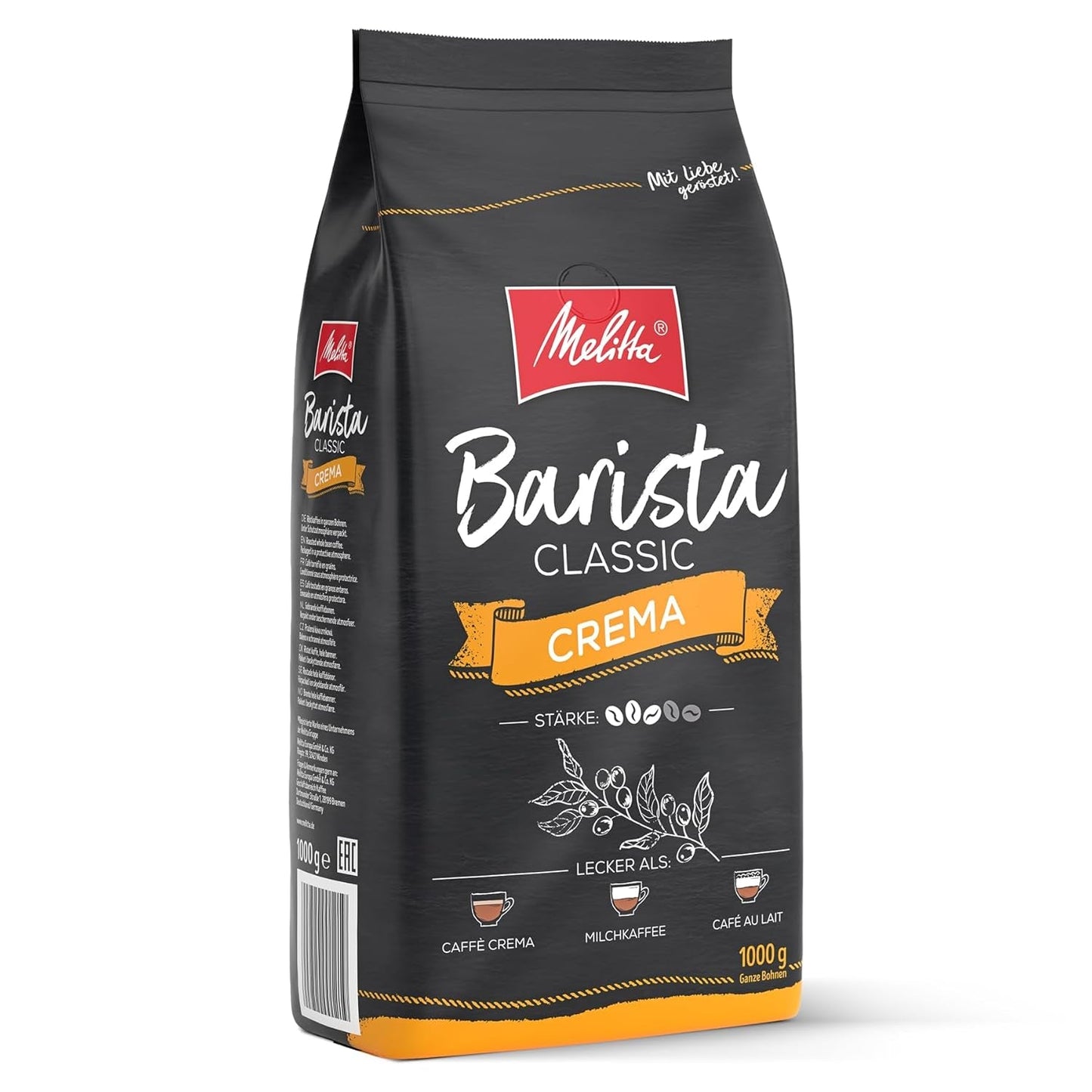 Melitta Barista Classic Crema, Hele Koffiebonen 1kg, Ungemahlen, Kaffeebohnen für Kaffee-Volautomat, medium Röstung, Stärke 3, Verpackung kan variëren