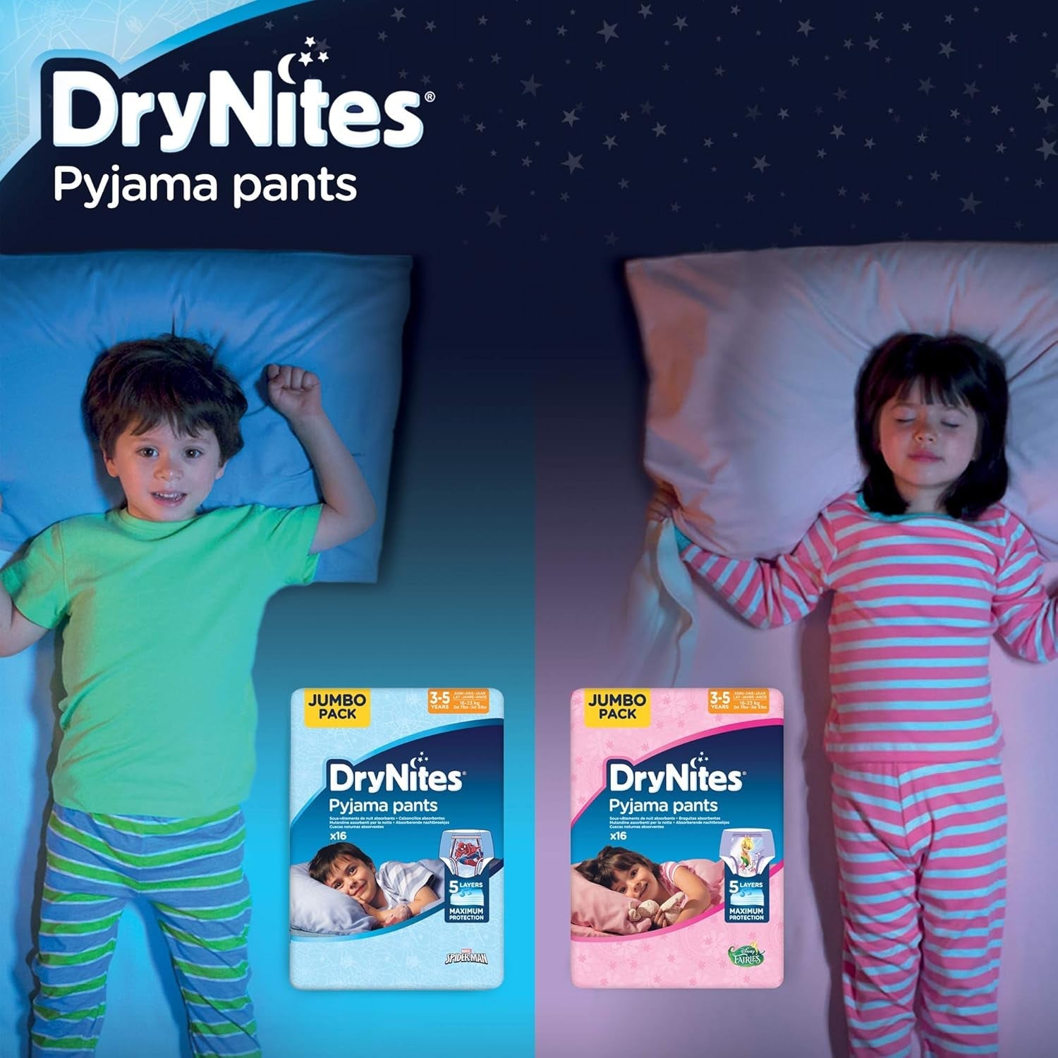 DryNites pyjamabroek voor meisjes 3-5 jaar, 1 pak (1 x 16 stuks)